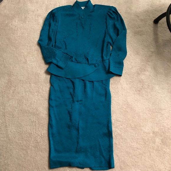 Vintage two piece teal blue skirt set - Picture 4 of 8